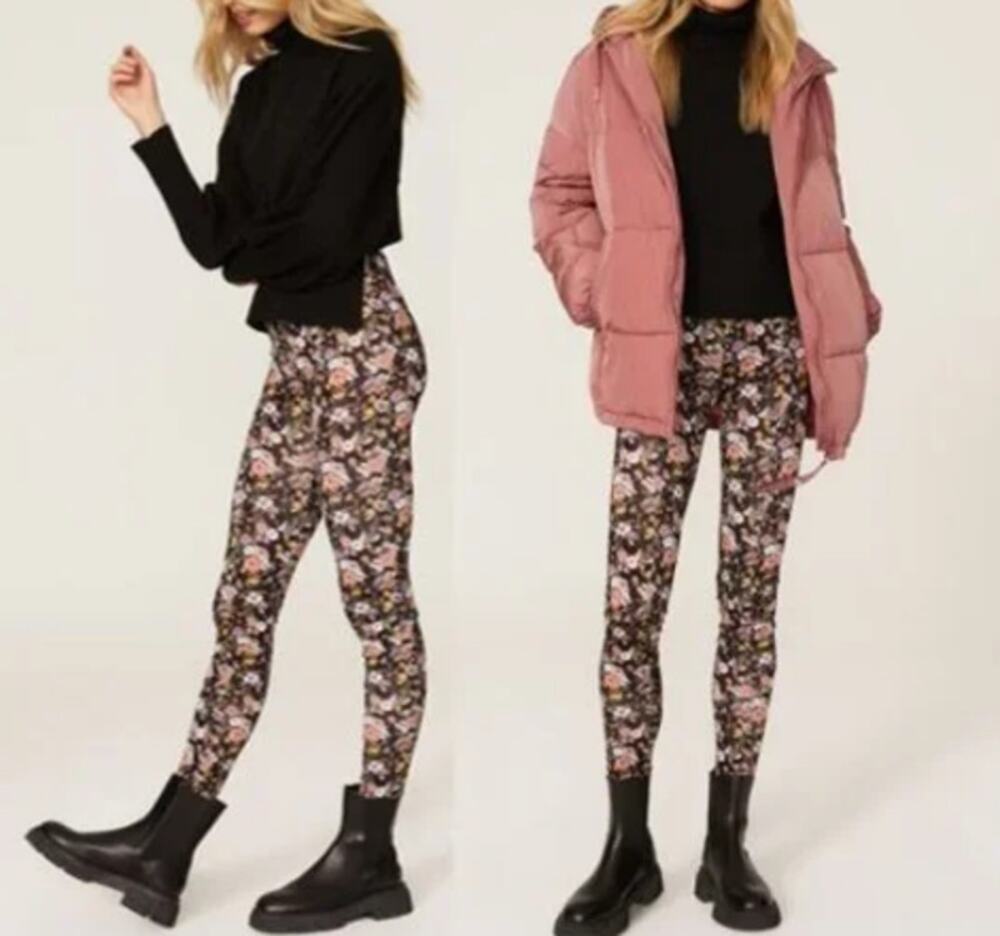 Rag & Bone Sabeen Printed Floral Boho High Rise Lightweight Leggings, Black, XS